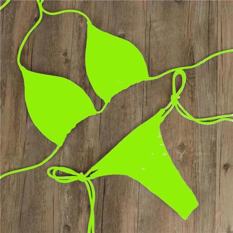 Düz renk ipli esnek bikini takım