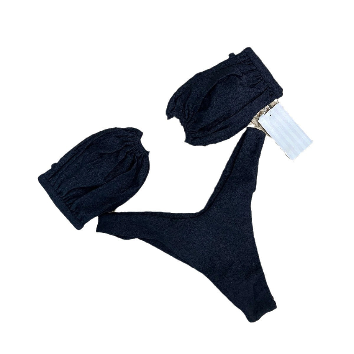 Çelik halka aksesuarlı straplez tanga ikili bikini takım